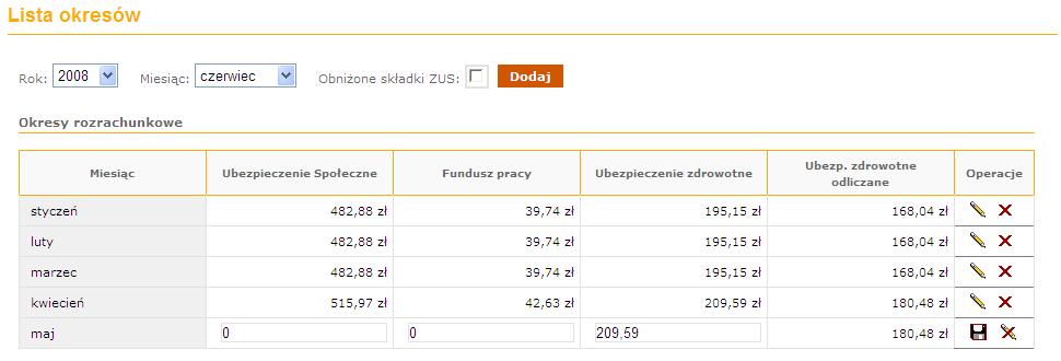 Przykładowy ekran edycji okresu