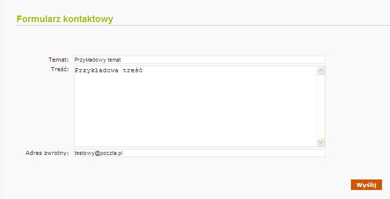 Przykładowy ekran formularza kontaktowego