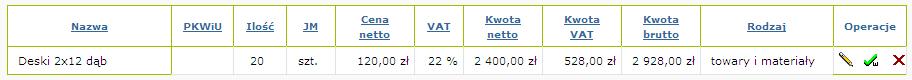 Wybieranie wyposażenia z pozycji dokumentu